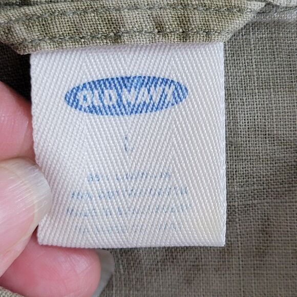 Old Navy Shirt Mens Large Green Linen Blend Short Sleeve Hawaiian Button-Up - Picture 11 of 12